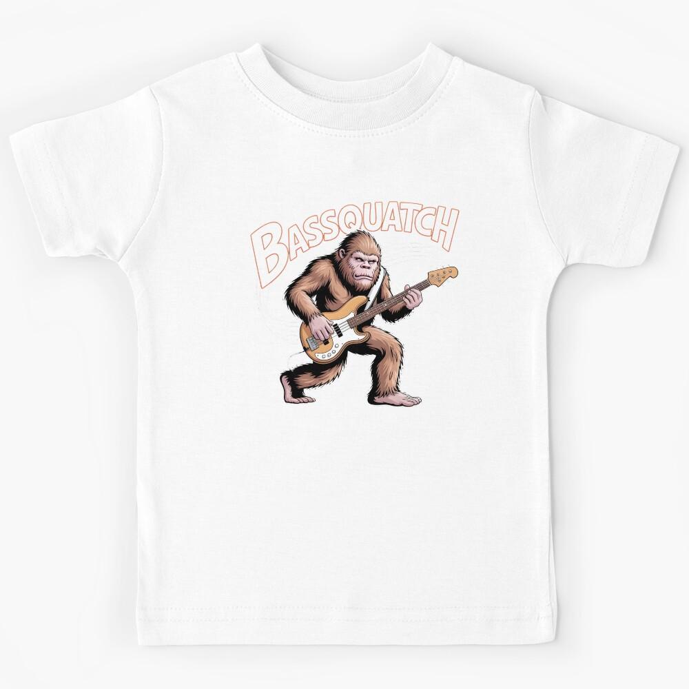 Bassquatch Bass Guitar – Synthwave Bigfoot Bassist Kids T-Shirt 170