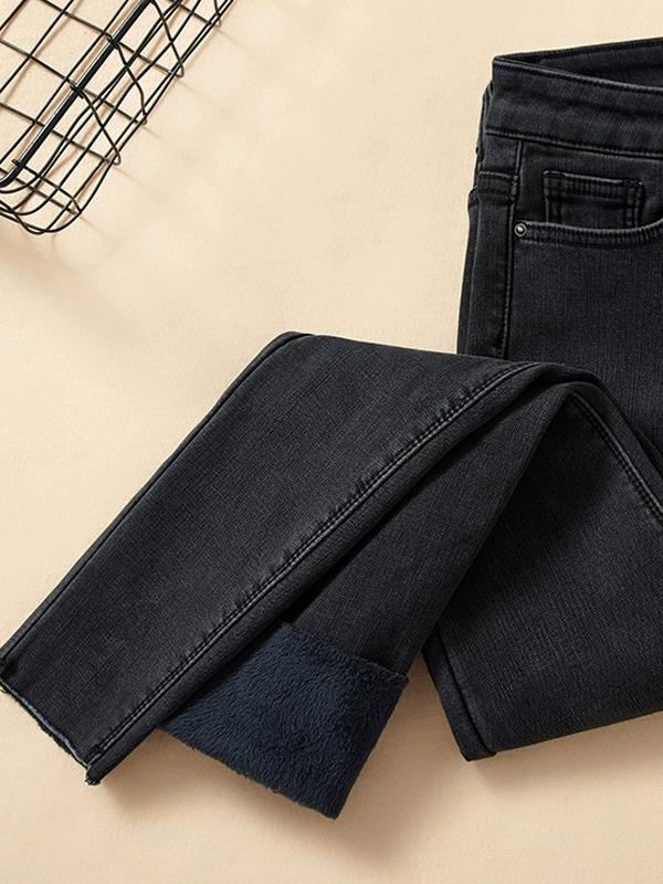 Women's Slim-Fit High-Waisted Grey Denim Jeans with Stretch, Spring/Autumn 2026 Collection, Body-Shaping Pencil Pants