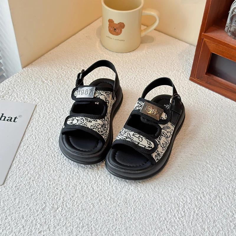 Boys' Casual Beach Shoes with Hook & Loop Strap 2025 New Trend Fashionable Open Toes Medium Big Kids Sandals Soft Anti-skid Chic