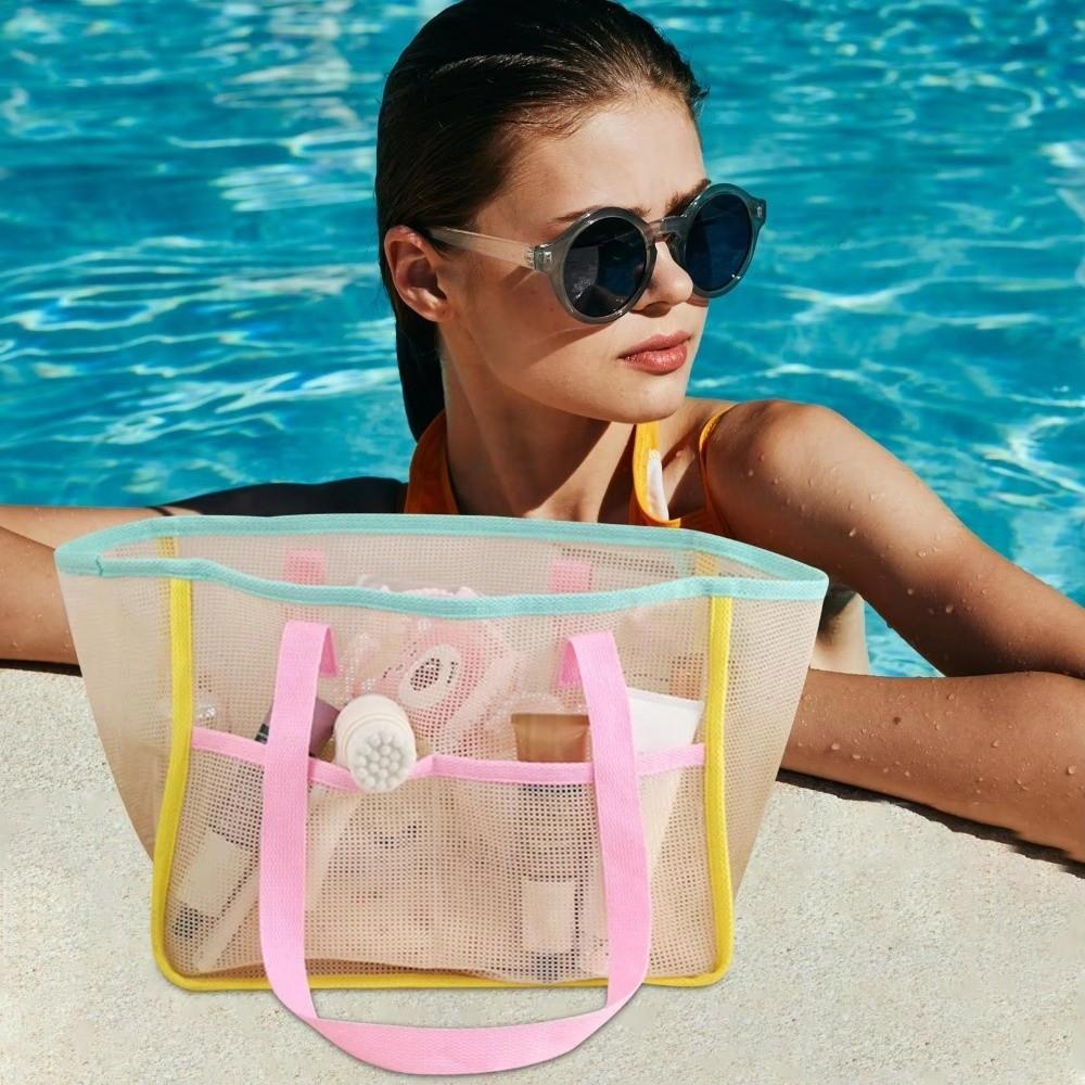 Mesh Beach Bag Foldable Tote Bag Portable Handbag For Women