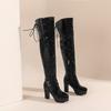 Dámské boty na vysokém podpatku podzimní a zimní klasické voděodolné platformové silný podpatek plus kozačky nad koleno