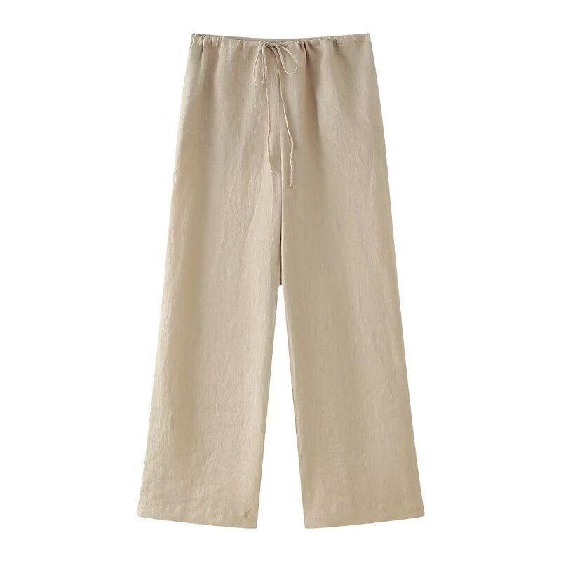 Fashion Style 2024 Summer New Arrival Women's Clothing Elegant Pure Linen Suit Outwear High Waist Straight Pants 6046582