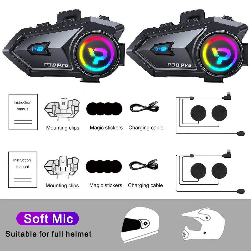 1/2pcs BT6.0 Motorcycle Helmet Intercom 500M Intercomunicador Moto Walkie Talkie 1000Mah Music Share Interphone Wireless Headset