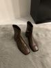 Bottes Courtes Épaisses Rétro Coréennes à Bout Carré en Daim Polyvalentes Raccourcissantes pour Femmes Automne Hiver