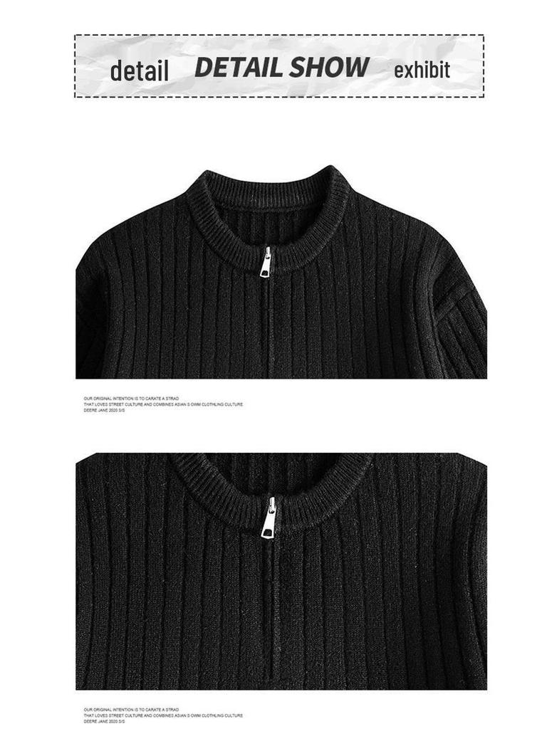 Men's Casual Ribbed Knit Sweater - Autumn/Winter Round Neck Loose-Fit.