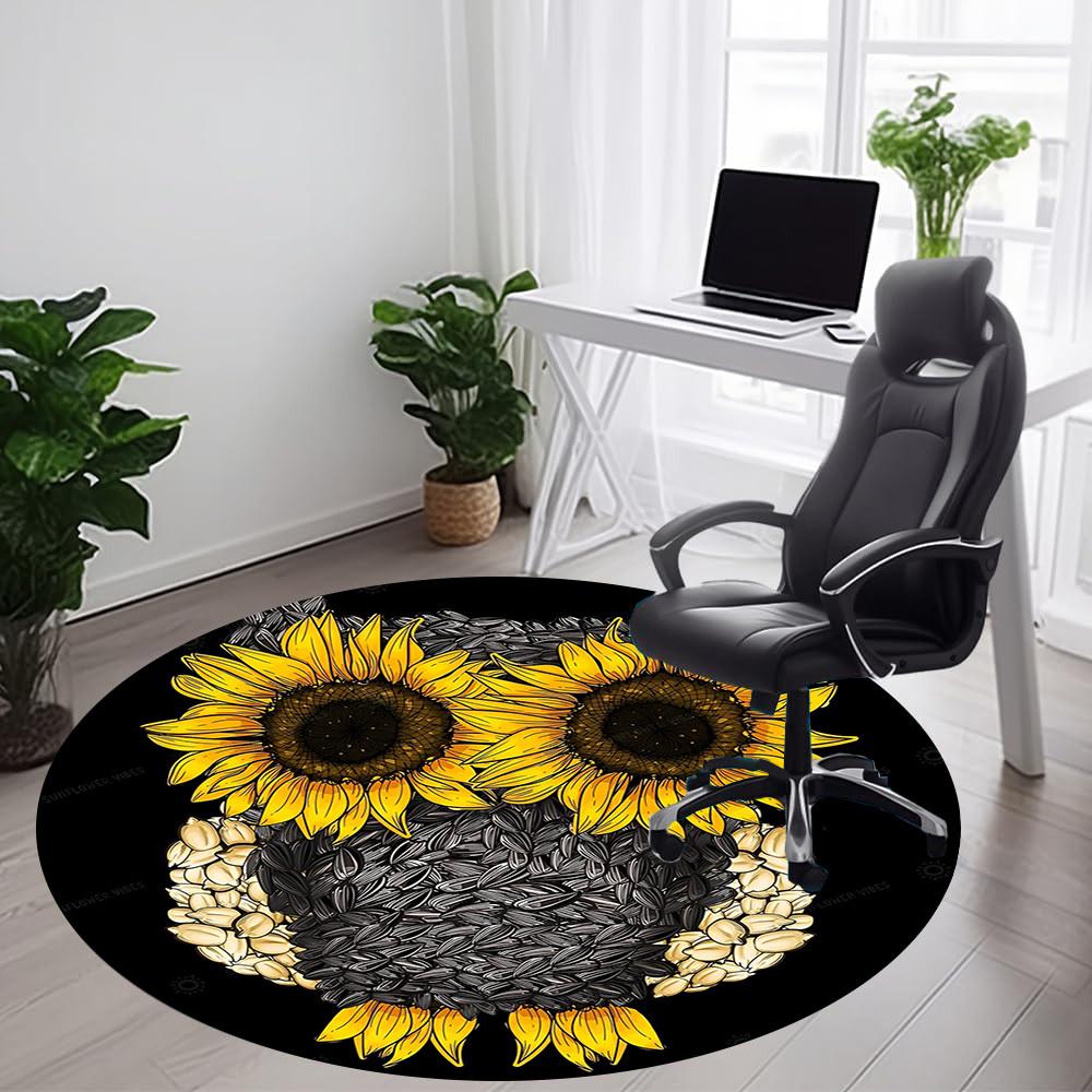 1pc Sunflower Owl Office Round Area Rug, Indoor Mat Suitable ForOffice, Under Office Chairs Bedroom Living Room Home Decor, Room Deco T056