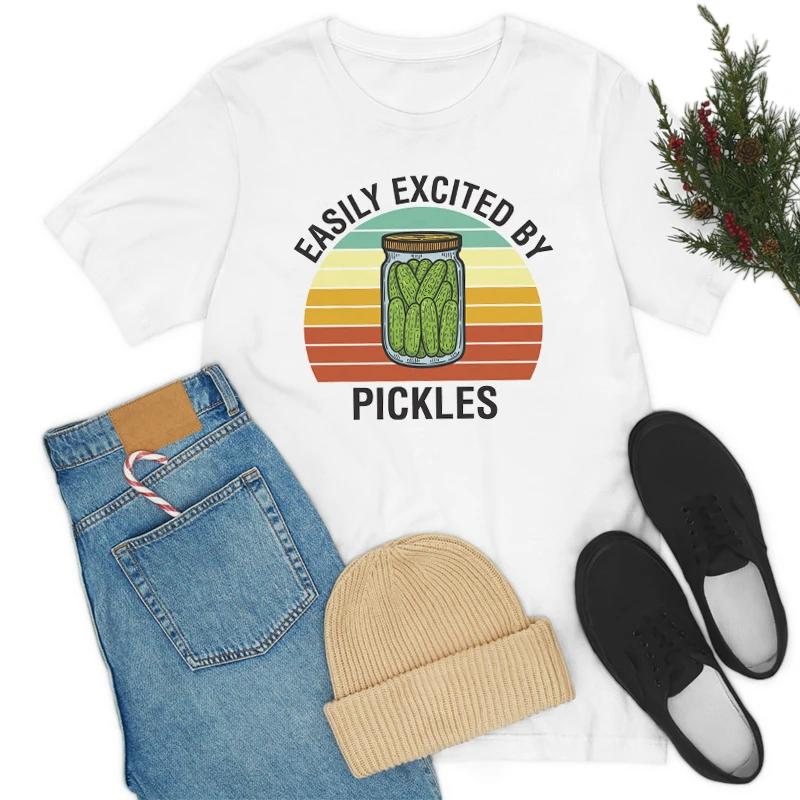 Easily Excited By Pickles Retro Graphic Tees Women Cute Funny Pickle Lovers T Shirt Short Sleeve Vintage Tops FeUnisex Clothing