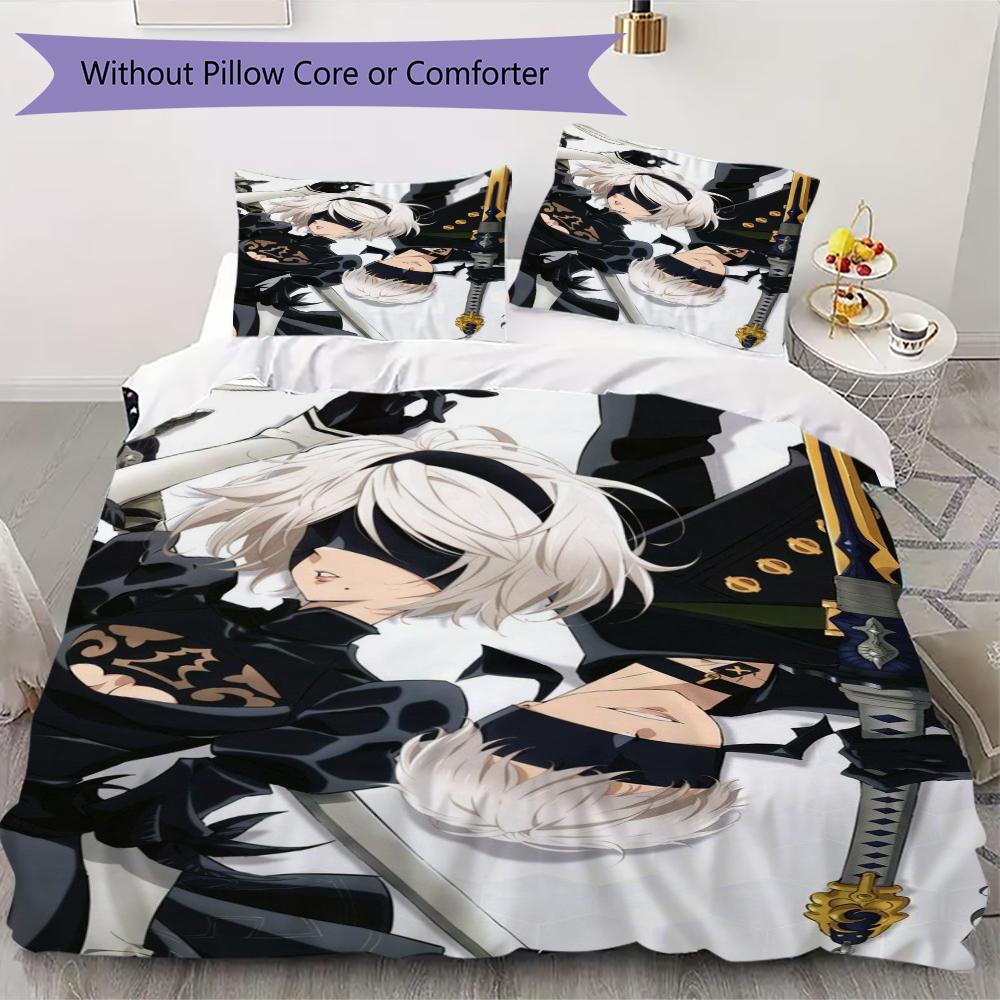 

NieR Automata Pattern Bedding uilt Set uilt Cover Pillowcase Home Decoration Birthday Gift (1 * duvet cover + 2 * pillowcase without core) 135x200cm