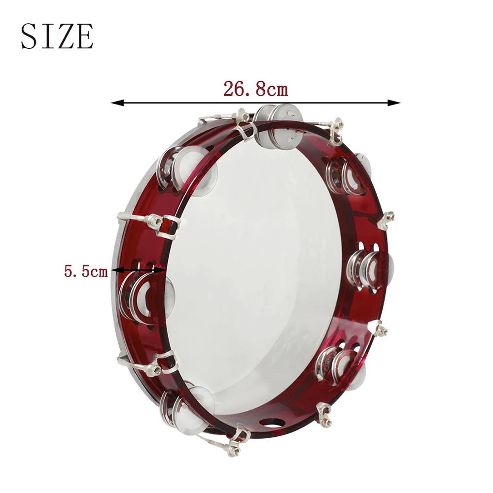 

10 Inch Self-Tuning Red Tambourine Hand Drum Double Row Jingles Bell Percussion Instrument Tambourine красный