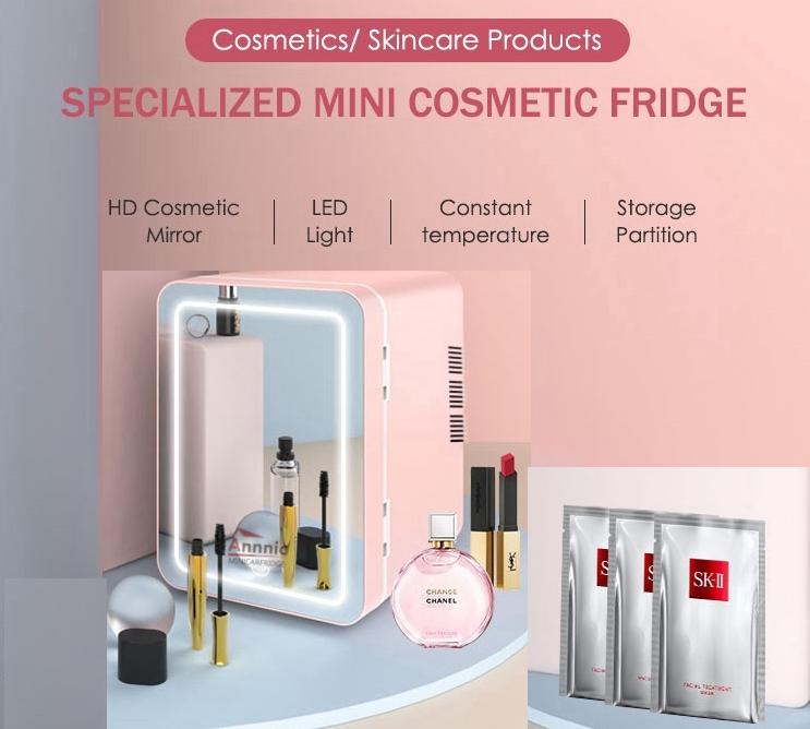 Mirror Glow Beauty Fridge 4L LED Touch Screen 3 Cooling Modes Silent 30dB Skincare & Drink Cooler/Warmer