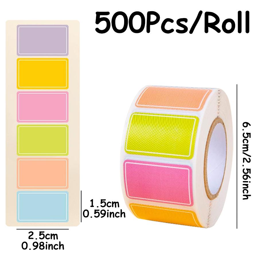 500pcs Colorful Self-Adhesive Label Rolls - Blank Writable Name Tags for Organizing, Classification Office School & Home Storage