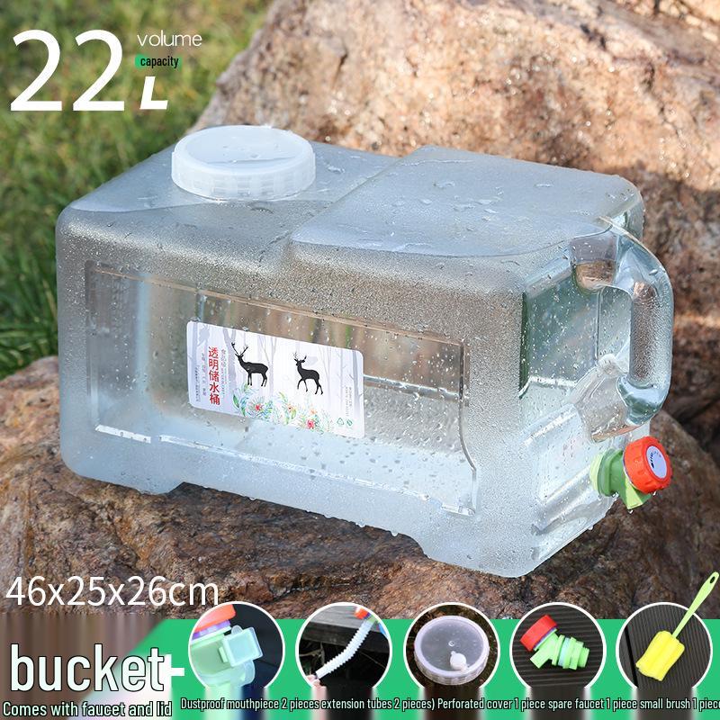 Transparent Outdoor Camping Water Bucket with Faucet and Lid - Food Grade Square Storage Container for Drinking Water