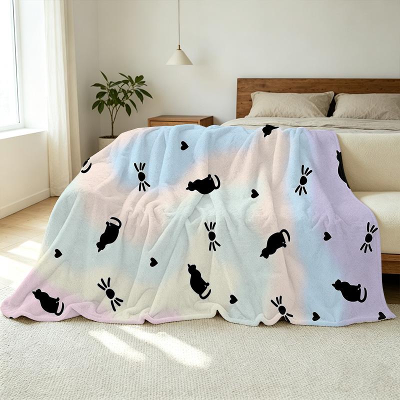 Black Cat Series Soft Flannel Fleece Blanket - Cozy Warm Short Plush, Ideal for Home, Couch Naps, Bedroom Single Use, Christmas & Halloween
