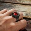 Gothic Double Skull Black Ring, Red Crystal Vampire Ring for Women, Halloween Party Wedding Punk Goth Jewelry Accessory