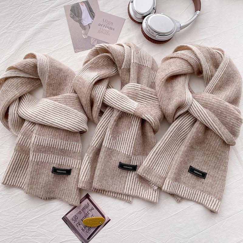 Pure Wool Small Scarf Women's Winter Thickened Love Knitted Plaid Warm Girl Style Scarf Birthday Gift