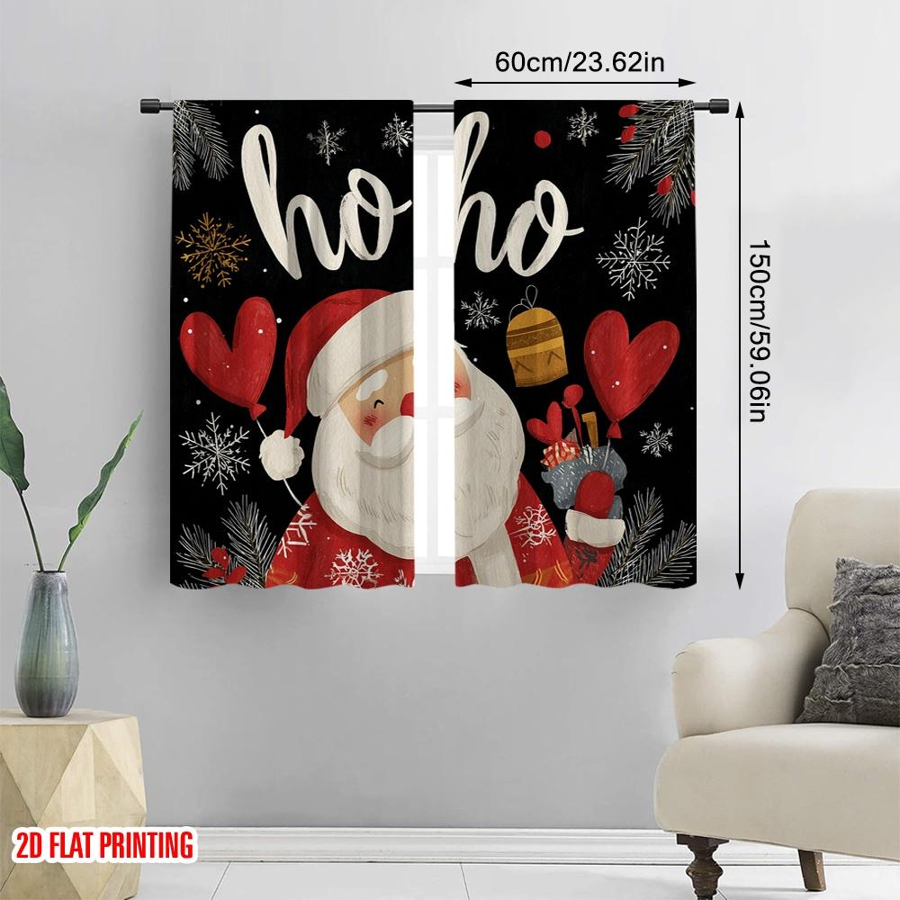 2pcs,2D plane printing Popular Curtains HO HO HO Santa Claus Durable 100% Polyester Fabric (without rod) Versatile All Use for