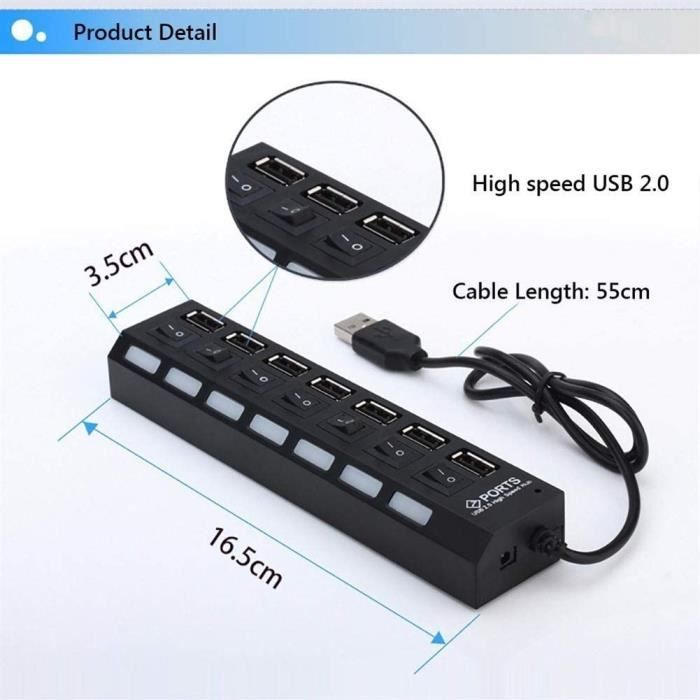 Hubs USB Hub USB JDL-A7 HUB USB Hub 7 Ports USB 2.0 Independent Switch Indicator High Speed Ultra Slim Splitter 21289