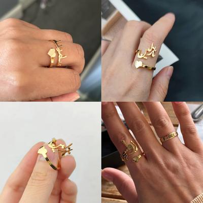 Lemegeton Personalised Arabic Name Ring for Women Custom Finger Jewelry Adjustable Stainless Steel Accessories Birthday Gift