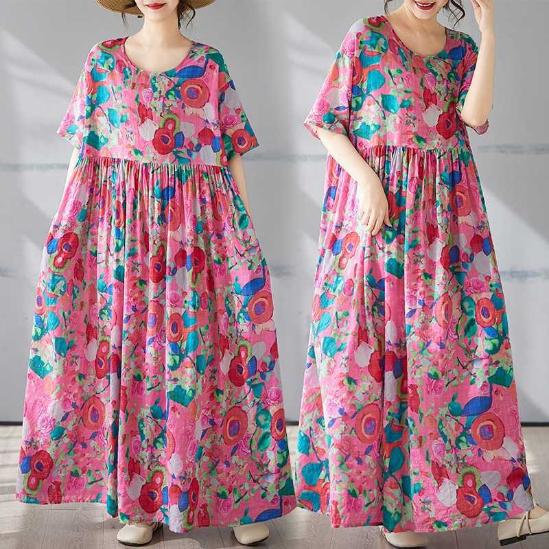 Sommer Kurzärmel Rundhals Böhmisch Langer Rock