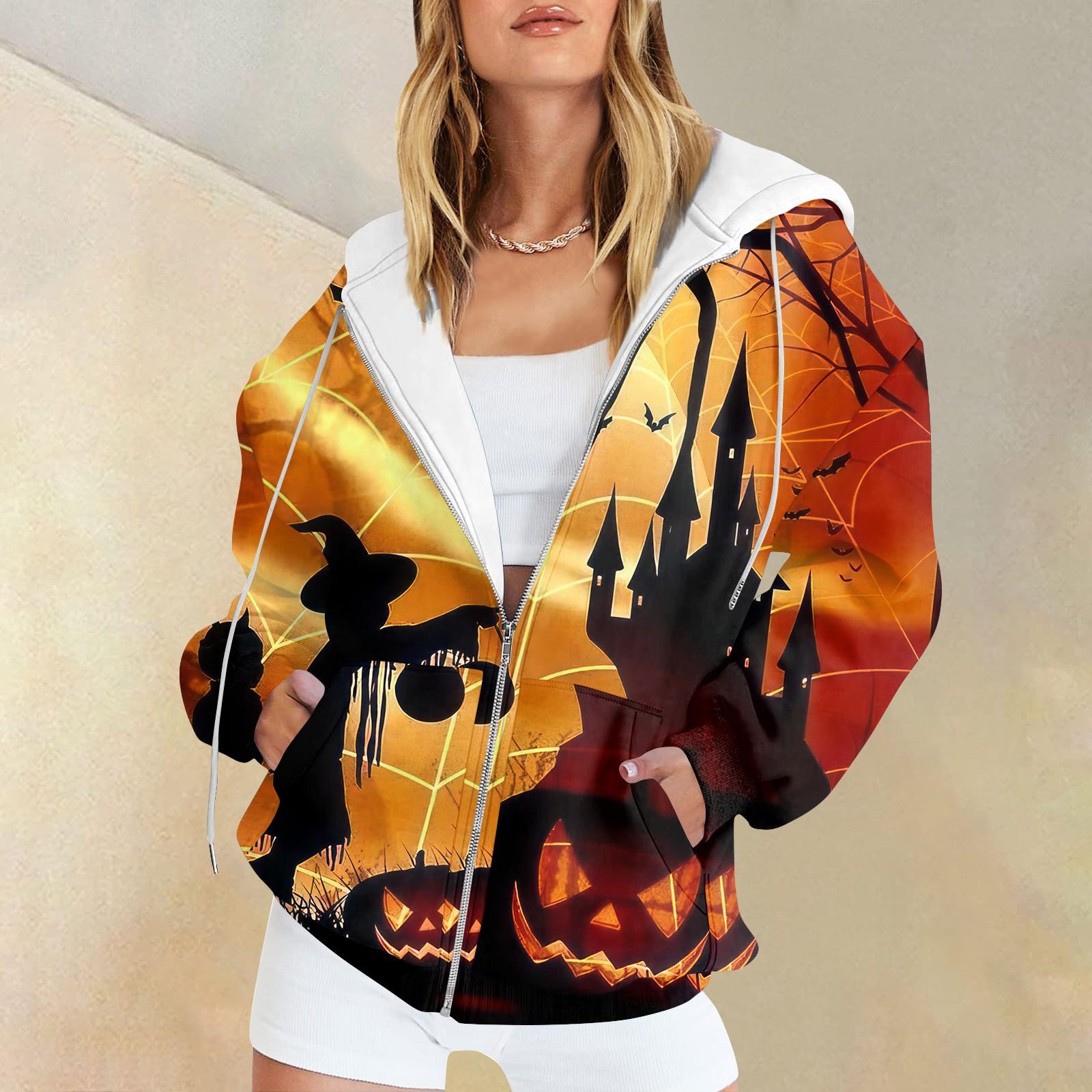 Женская мода повседневная толстовка с принтом на Хэллоуин осень-зима с длинным рукавом — фото 6