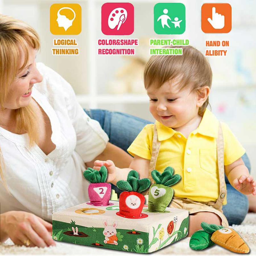Baby Montessori Toys Carrot Pull Game Soft Washable Sensory Toys Early Learning Numbers Colors Motor Skills for Toddler Gift
