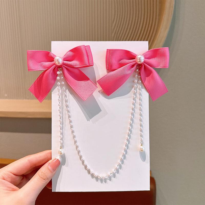Pearl Bow Tassel Hair Clip Elegant Solid Color Hair Claw Children Princess Hairpins  Beauty Hair Accessories