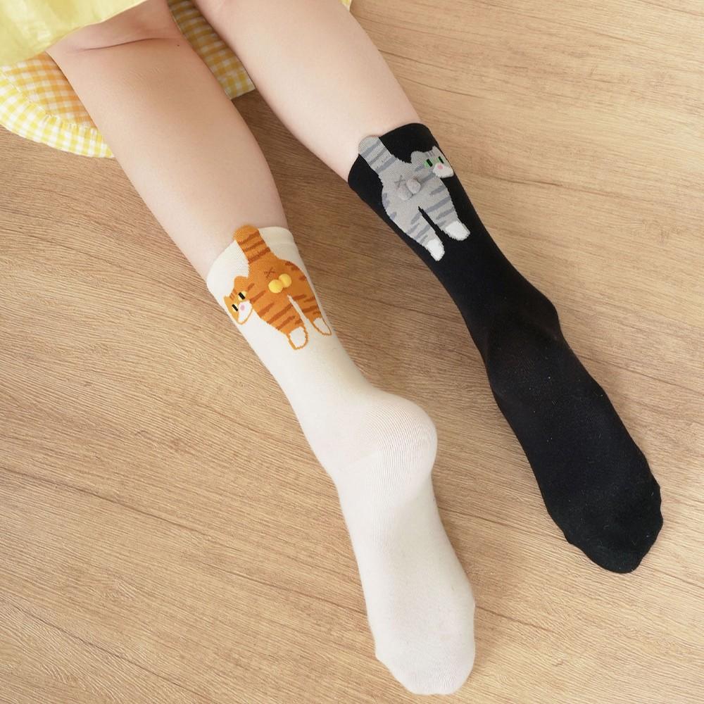 Autumn Cat Dingdingdang Three-Dimensional Egg-shaped Legwarmers Cute Girls' Socks Pure Color Pointed Scarf Mid-Calf Socks