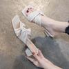Fashion Womens Cross Strap High Heels Slippers 2025 Summer Luxury Golden Square Toe Sandals Women Designer Clear Heel Slides Woman