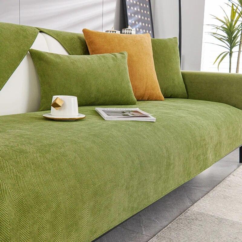 Stripe Pattern Sofa Cushion All-season Universal Anti-skid Light Luxury Chenille Solid Color Sofa Cover Pillow Cover Hand Towel