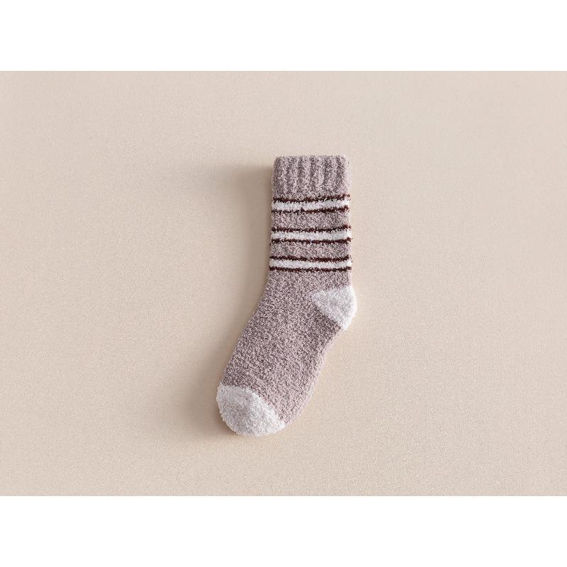 Coral fleece socks strips men's autumn and winter sleep socks medium tube socks fleece thickened warm home floor half fleece