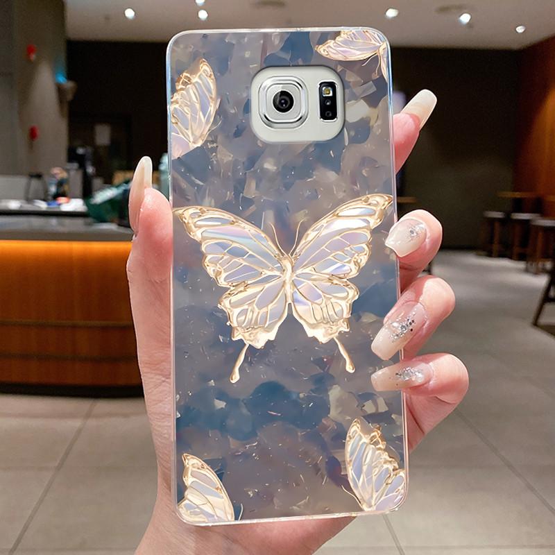 Hülle Für Samsung Galaxy S6 Edge Plus Blume Schmetterling Handyhüllen Für Samsung S5 S6 Edge+ Weiches Silikon Transparente TPU Hüllen