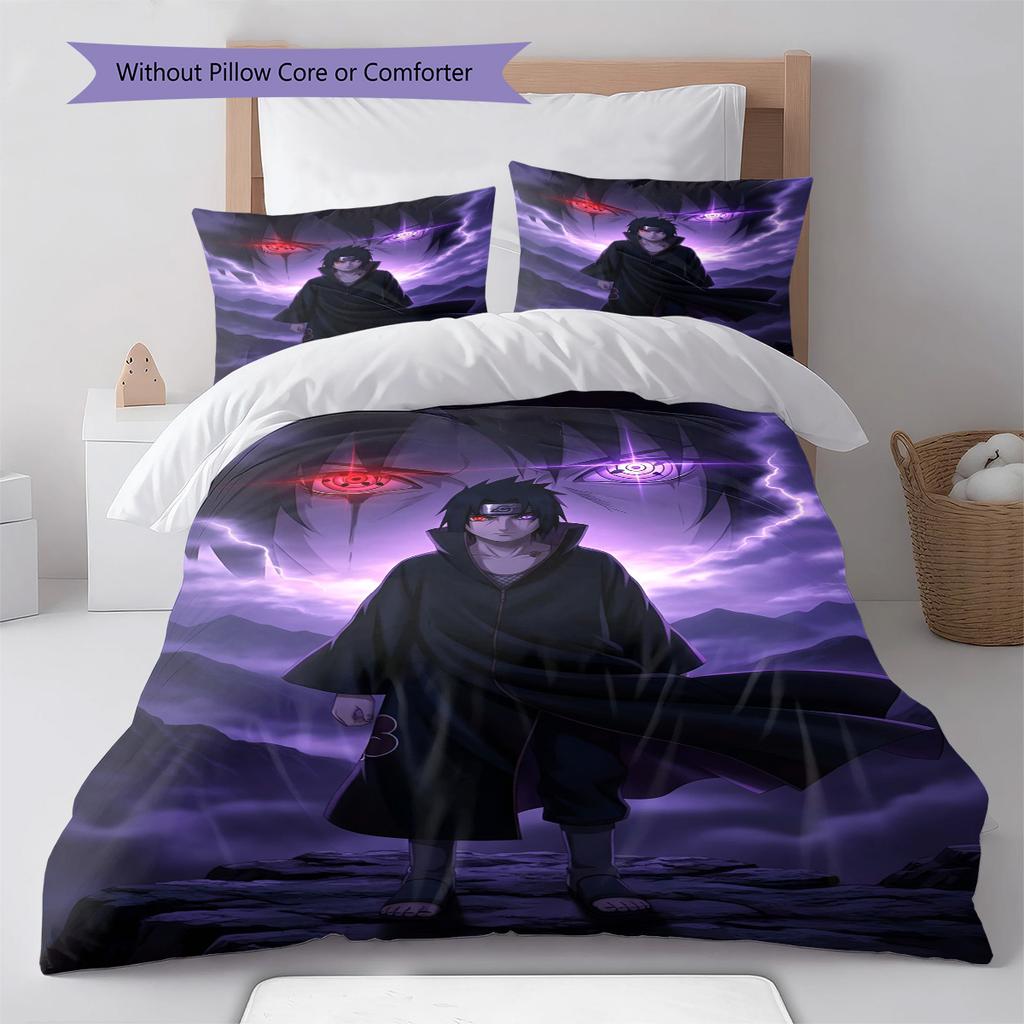 Naruto Cute Pose Chibi Style Bedding Set Anime Duvet Cover Polyester Soft Bed Linen Set -QJY