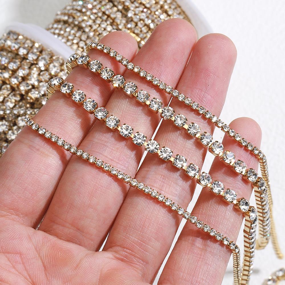 No Fade 1Meter Stainless Steel Crystal Rhinestone Chain Sew-On Glue-On Trim Cup Chains For Clothes Necklace Bracelet Choker DIY