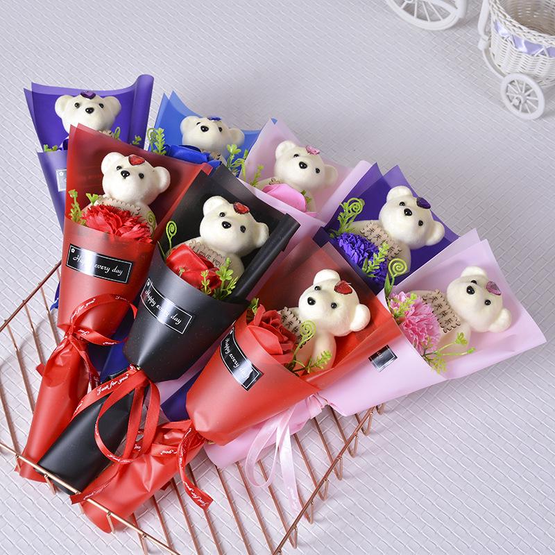 

Rose Scented Teddy Bear Soap Bouquet - Mother s Day & Valentine s Gift Red Rose Teddy Bear (Black Wrap)