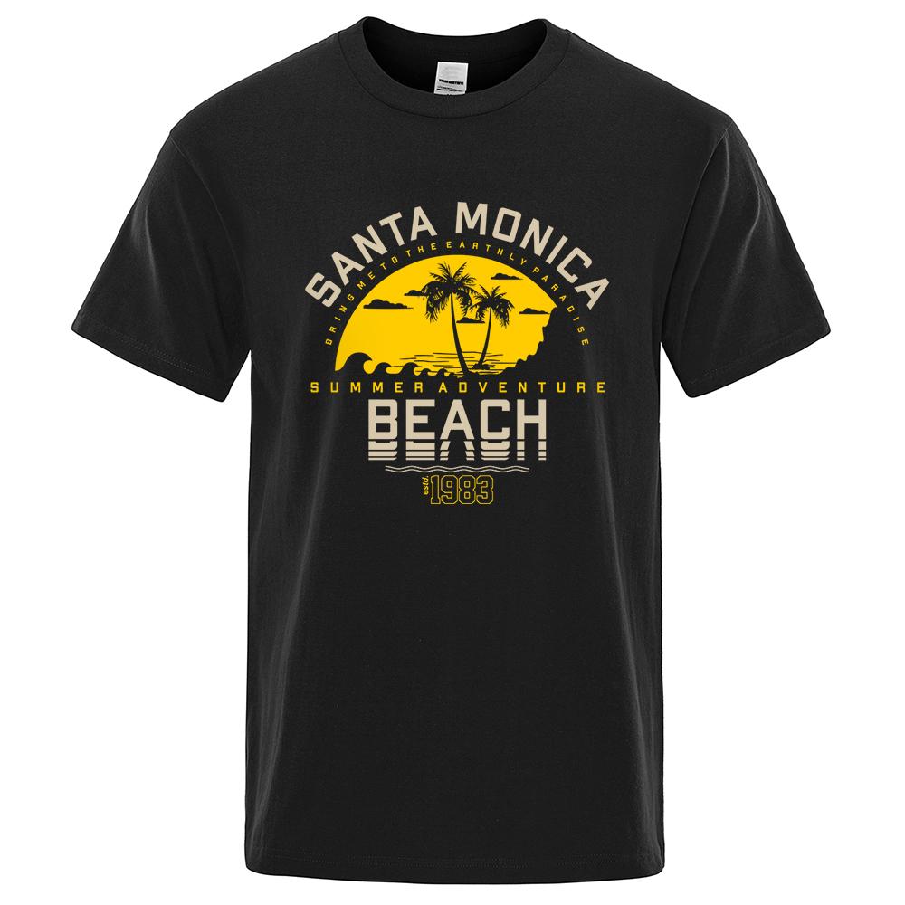 Santa Monica Summer Adventure Beach Estd 1983 Men T-Shirts Cotton Oversized Short Sleeve Loose T-Shirt Breathable Casual Tops
