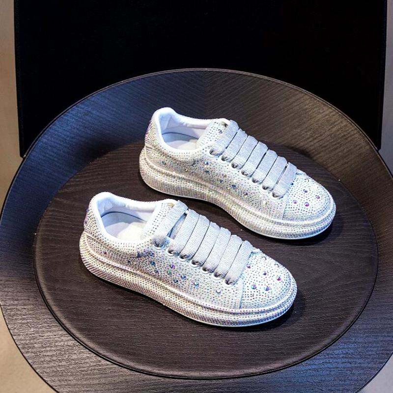 Fashion Leather Low-top Hot Diamond Sneakers for Men and Women, Red Style Lace-up Casual Daddy Shoes, Plus-size Sports Shoes 45, 46 A8