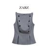 ZARZ Women's Classic Double-Breasted Boat Neck Sleeveless Top