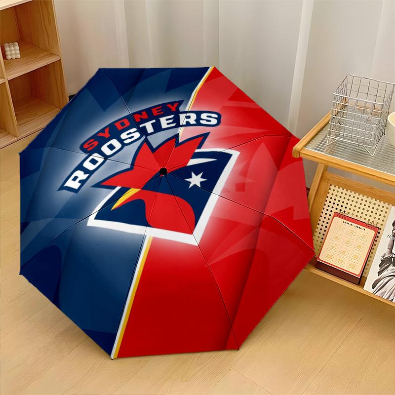 Sydney Roosters Print Auto 8?Ribs Folding Umbrella Wind Resistant Lightweight Automatic Umbrella For Daily Travel