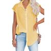 Women's Casual Summer Solid Color Short Sleeve Lapel Blouse Single Breasted Shirt Top