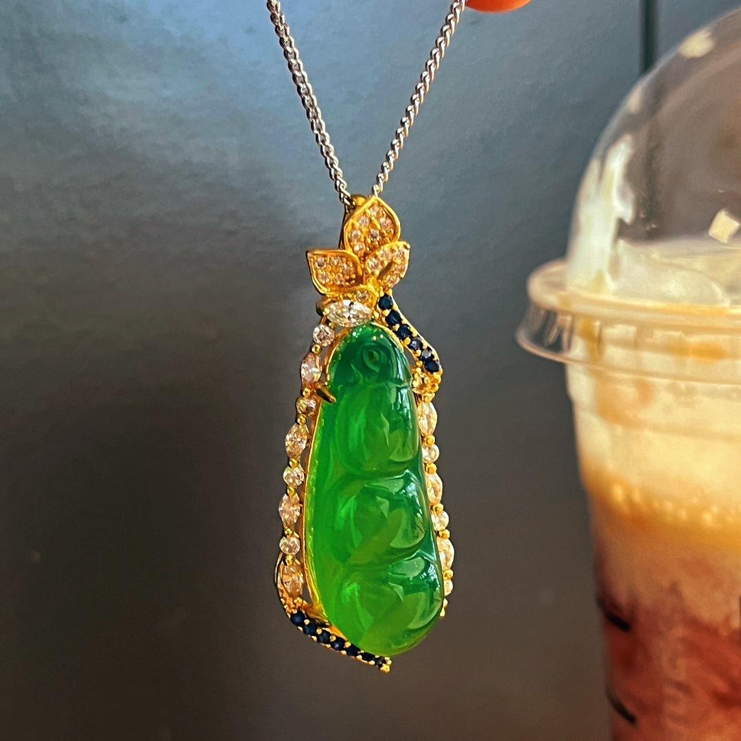 Full Green Yang Green Natural Agate Green Chalcedony Pendant Fudou Pendant Real Shot Fidelity