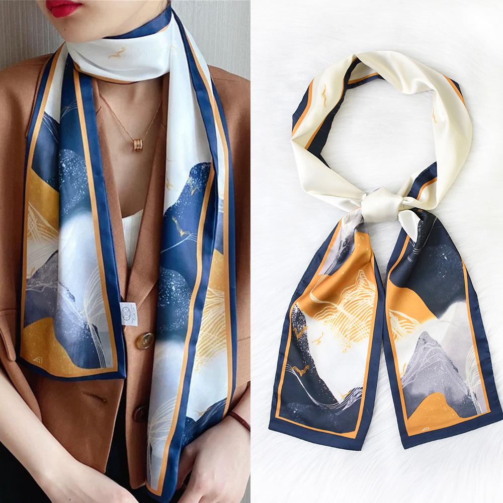 Ladies' Fashion Versatile Striped Carriage Irregular Satin Long Scarf Silk Scarf Premium Double Layer Narrow Long Scarf
