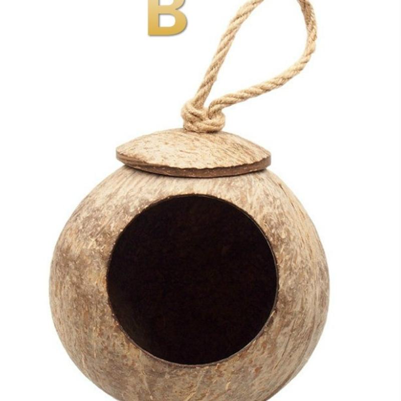 1Pc Natural Coconut Shell  Squirrel Bird Nest House Hut Cage Feeder Toy for Pet Parrot Budgie Parakeet Cockatiel Conure