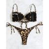 Leopard Print Tie Side Bikini Set Ruched Two Piece Swimsuit Sexy Beachwear