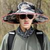 Unisex-Solar-Lüfterkappe, große Krempe, winddichter Riemen, USB-Aufladung, UV-Schutz vor Sonnenlicht, Camouflage-Print, hohles Netzgewebe, Outdoor, Angeln, Camping