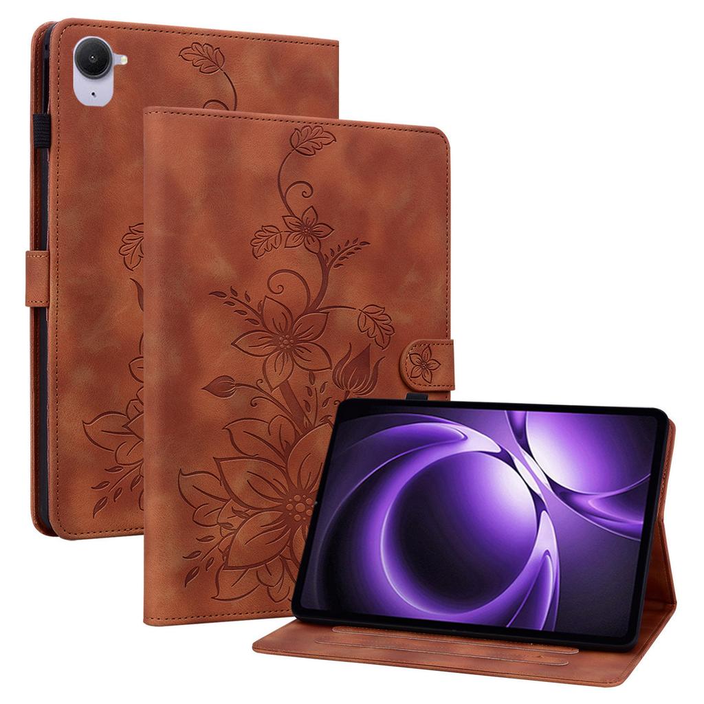 For Xiaomi Redmi K Pad Case Lily Flower Imprint Card Slots Leather Tablet Cover