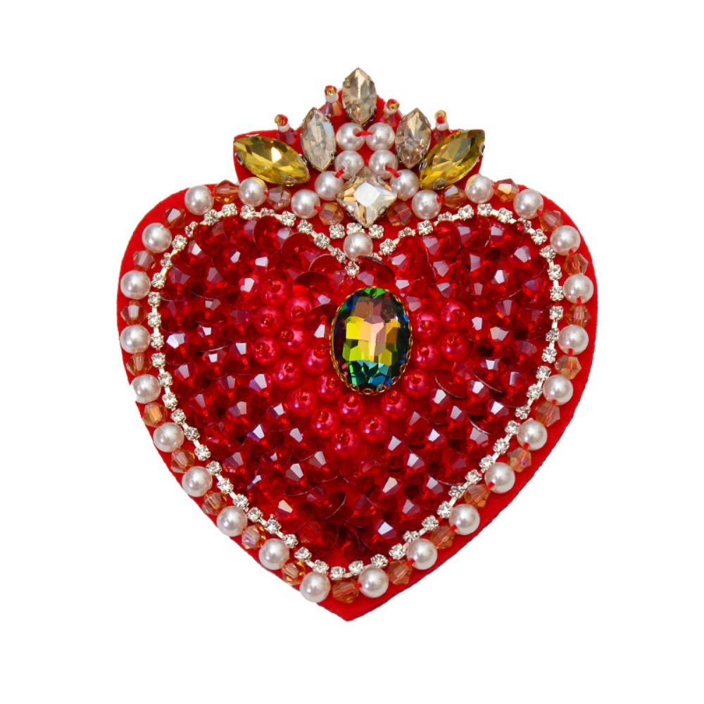 Large Handmade Bead Embroidered Red Heart-shaped Cloth Sticker, Fashionable DIY Clothes, Pants and Jackets Decorative Decals