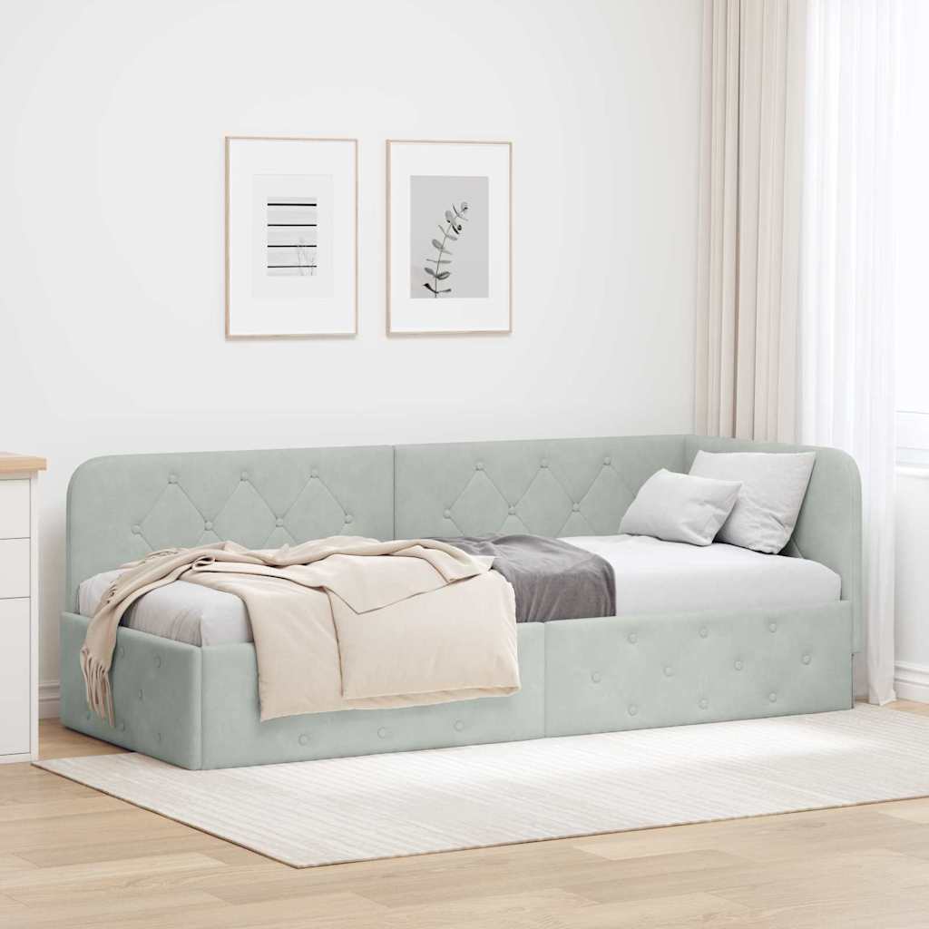 Corner Bed Frame Light Grey 80 X 200 Cm Velvet