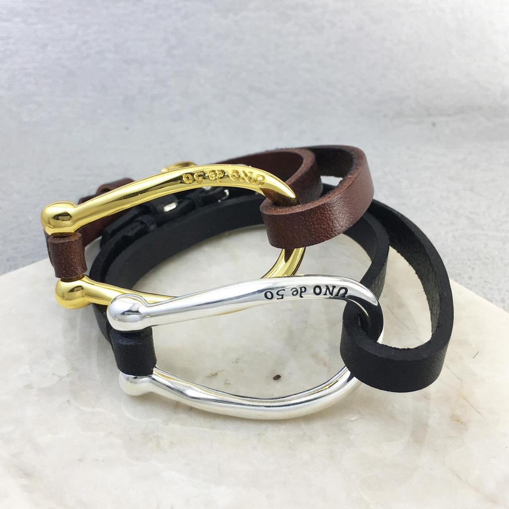 Unode50 High-Quality Large Leather Couple Bracelet: European-American Fashion Cross-Design