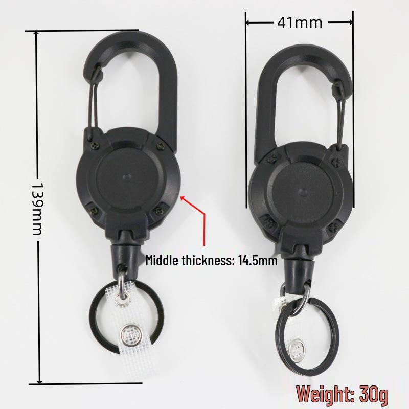 Black Leather Retractable Badge Reel Keychain with Spring Buckle for Backpacks