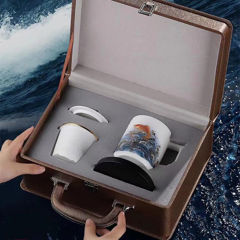 Chaxun Plain Ceramic Mutton Fat Jade Office Tea Cup with Lid and Filter